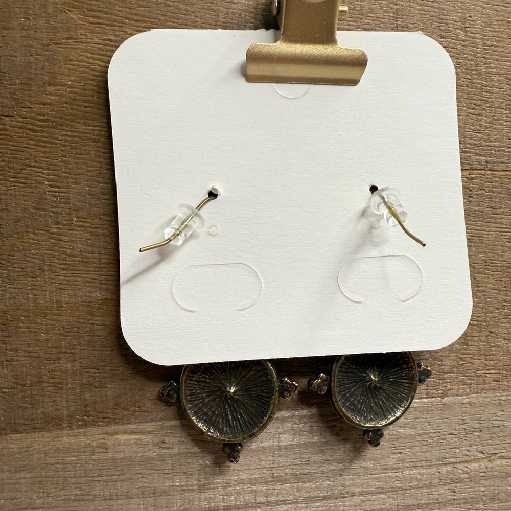 Bronze Earrings with Blue Accents NIP - Picture 2 of 2